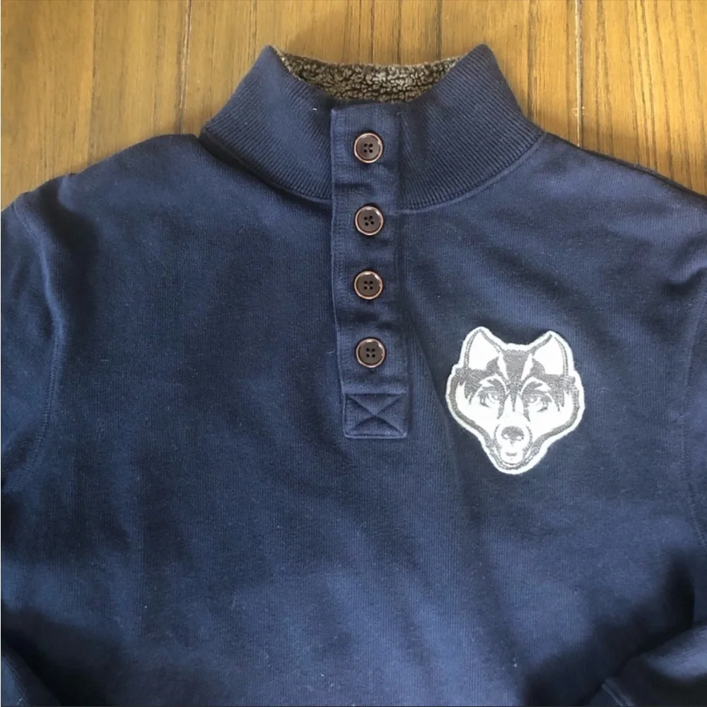 Gap navy button wolf patch sweater